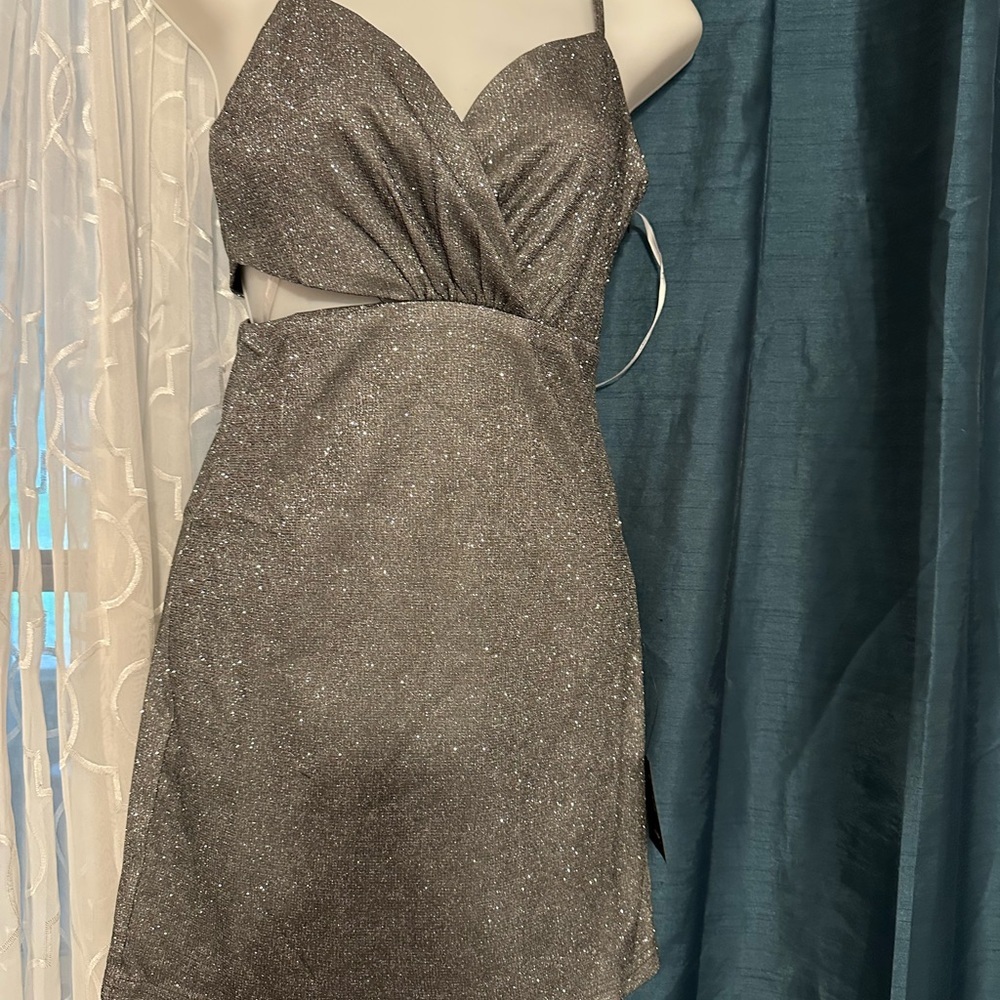 Sparkling Gray Spaghetti strap Dress - Picture 1 of 6
